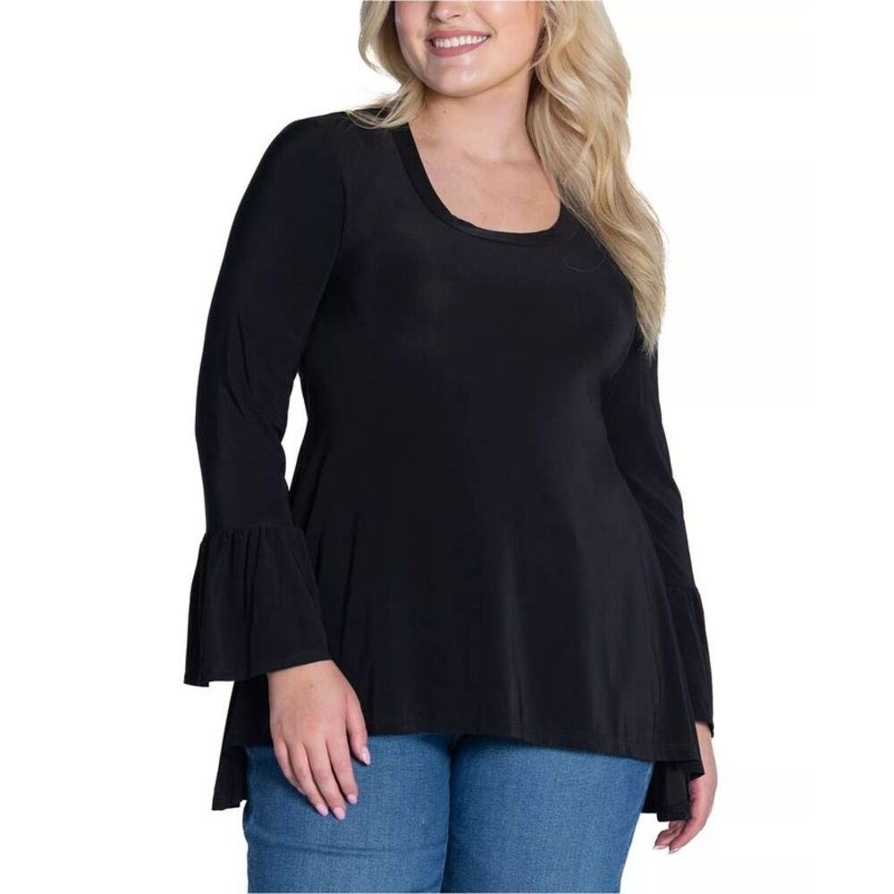 24seven Womens Plus Size Bell Sleeve Tunic Blouse, NWT